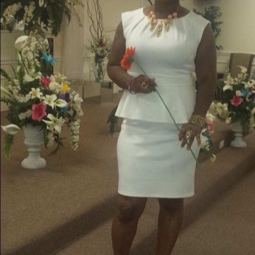 All White Peplum Slim Dress